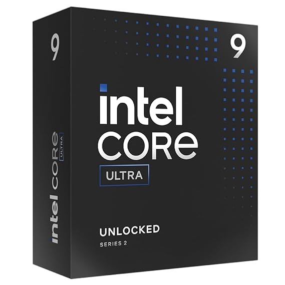 A high-resolution, professional close-up of the Intel Core Ultra 9 285K desktop processor.