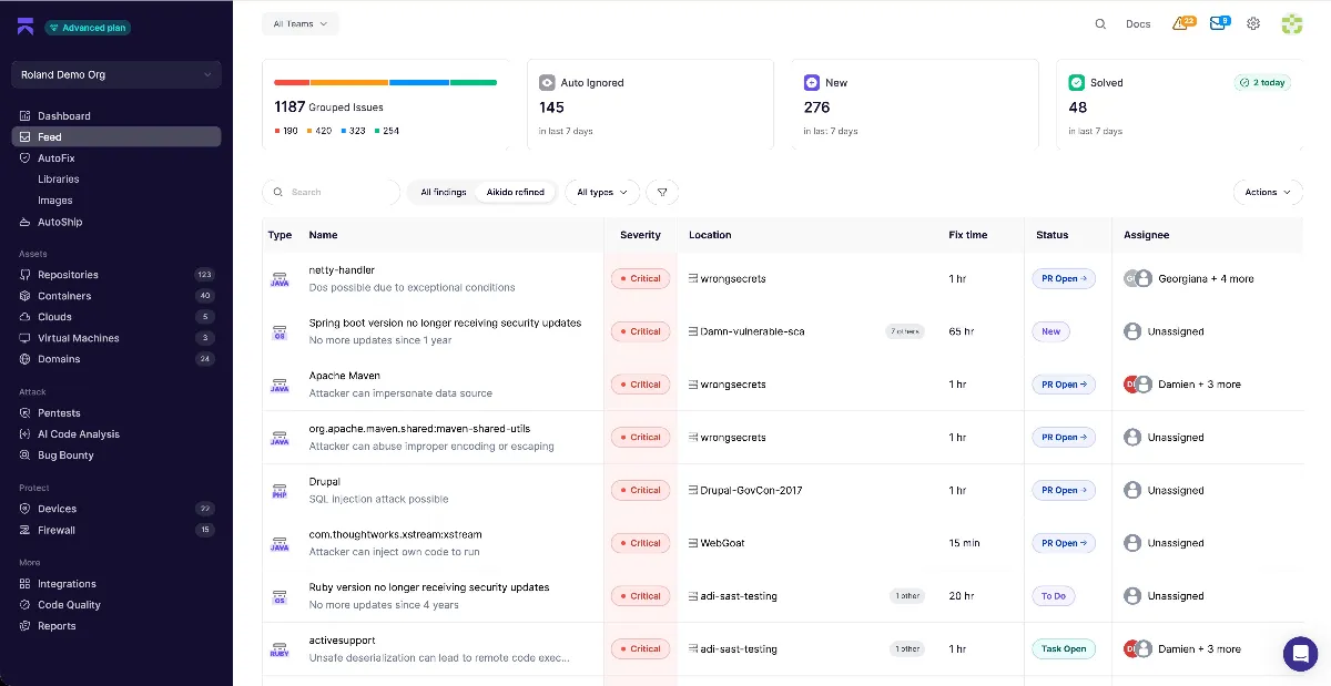 Aikido provides a unified security and code quality monitoring